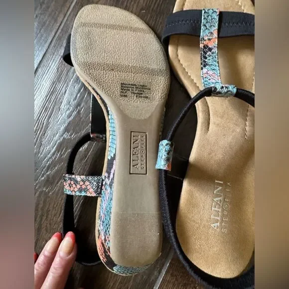 Alfani Vacanzaa Step N Flex Snakeskin Wedge Sandals Black Multi 10M NWOT - Picture 6 of 14